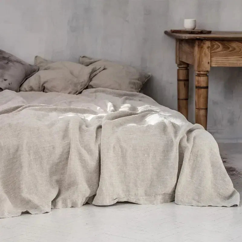 3-delat Bäddset i 100 % Tvättat Linne – Naturligt Flax med Lakan & 2 Örngott - Velinoro.com