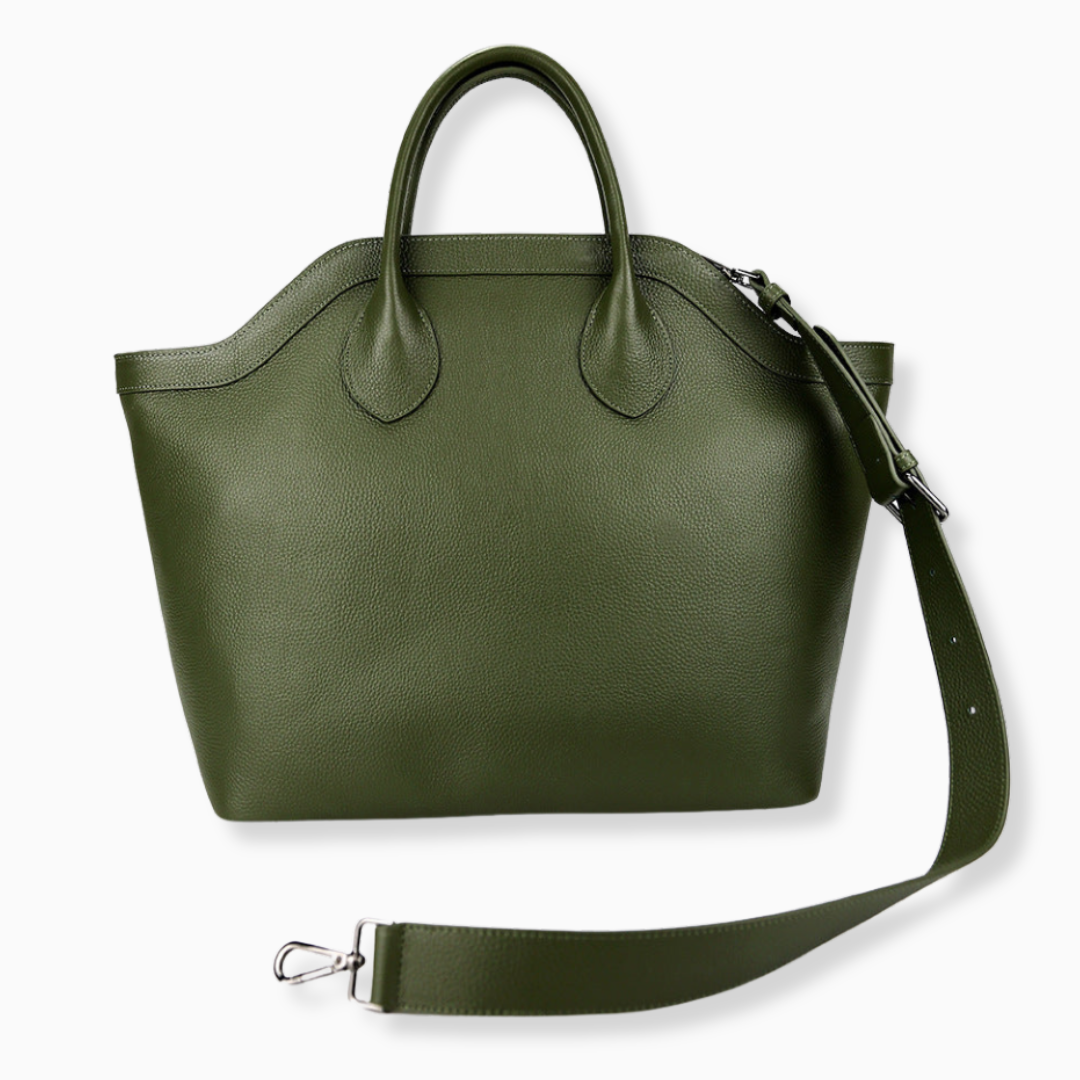 Stor Toteväska i Top Grain-läder – Vingformad Design med Axelrem, 50x15x30 cm Handväska Velinoro Grön
