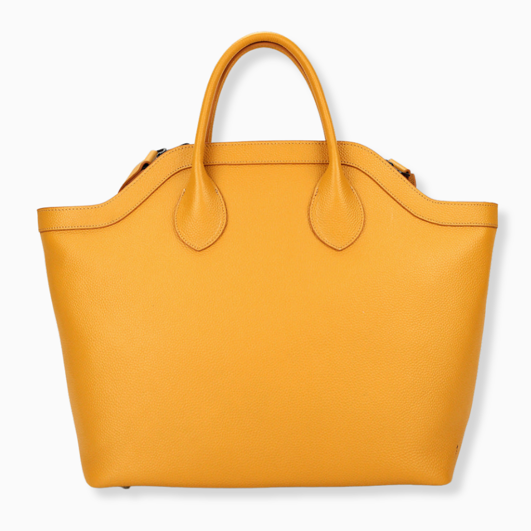 Stor Toteväska i Top Grain-läder – Vingformad Design med Axelrem, 50x15x30 cm Handväska Velinoro Gul