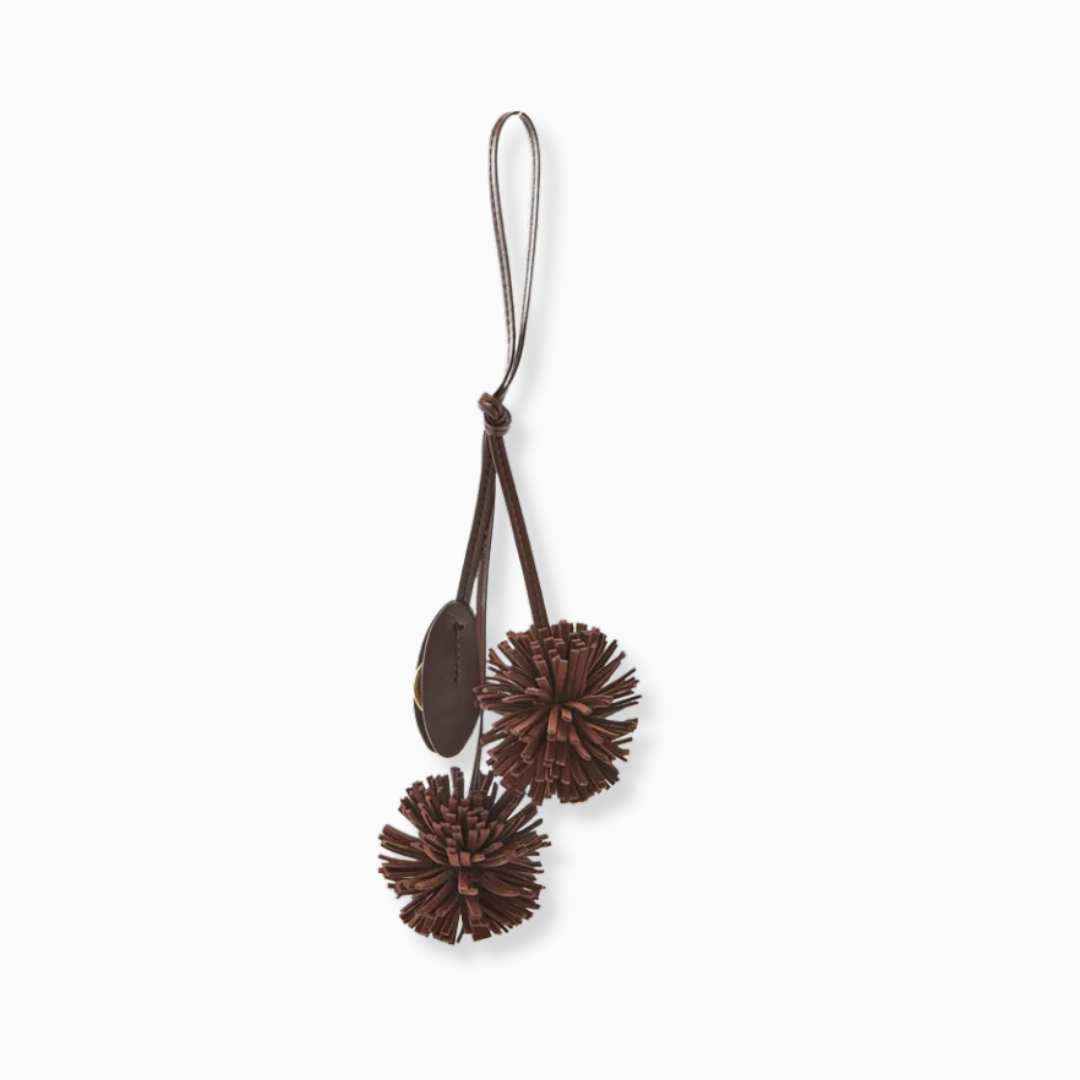 Elegant Blomformad Väskcharm i Äkta Läder – Lychee-textur, 31x7 cm Bag Charms Velinoro Brun