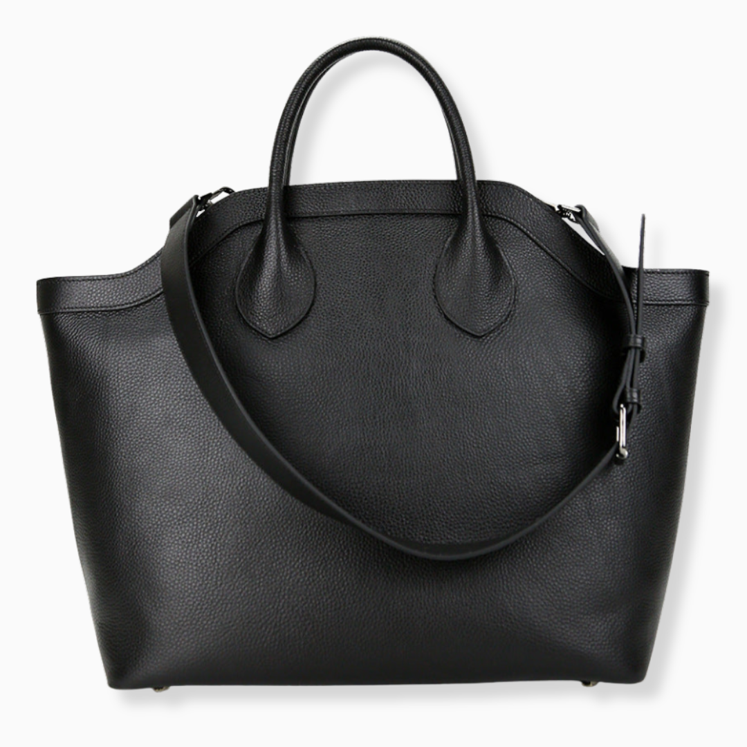 Stor Toteväska i Top Grain-läder – Vingformad Design med Axelrem, 50x15x30 cm Handväska Velinoro Svart