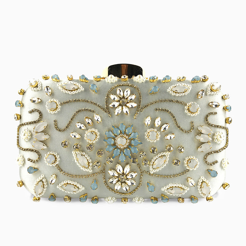 Pärlbroderad kuvertväska i polyester – elegant clutchbag 20x6x13 cm Kuvertväska Velinoro Silver