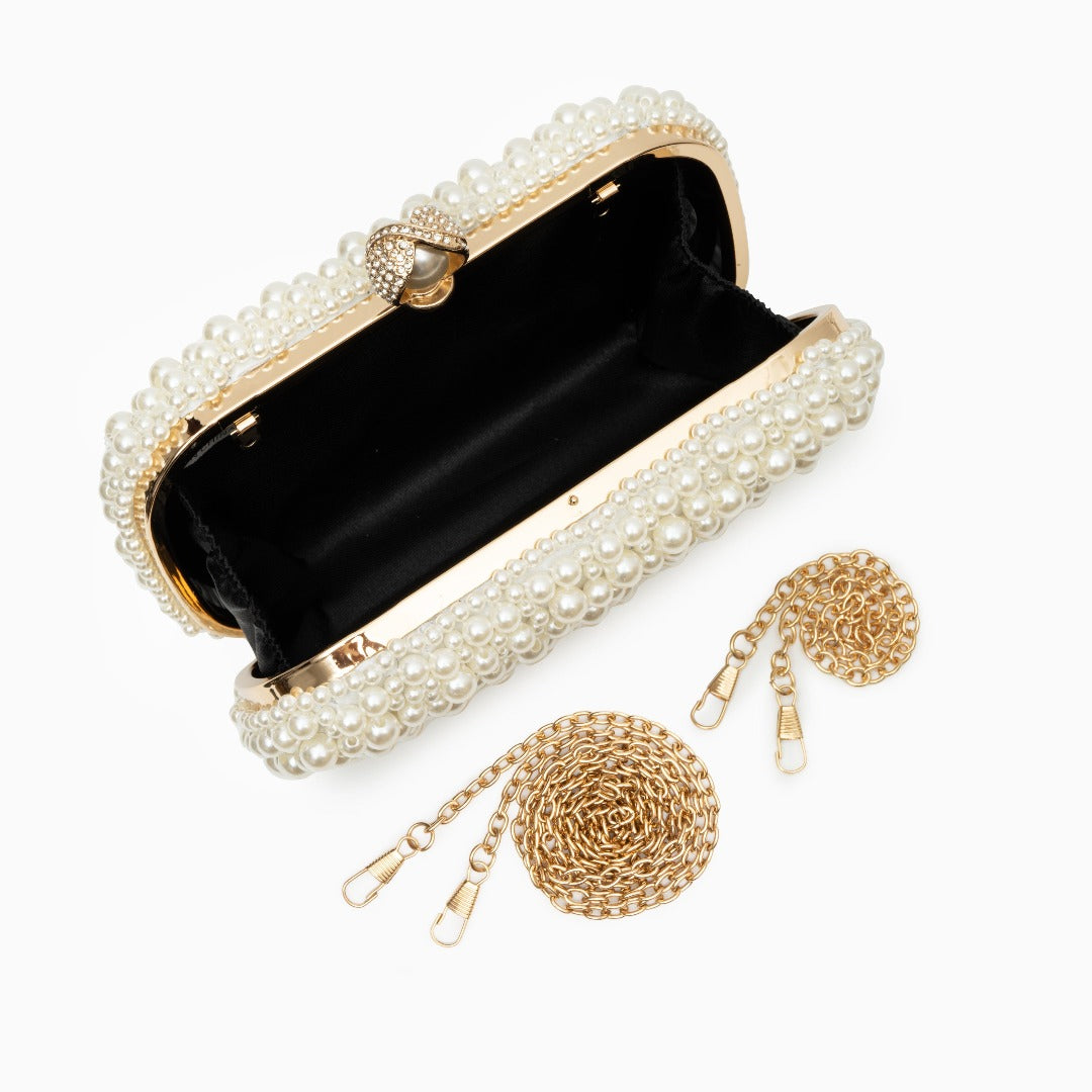 Satin Clutchväska med pärlor – elegant clutchbag 19x6x10 cm Kuvertväska Velinoro