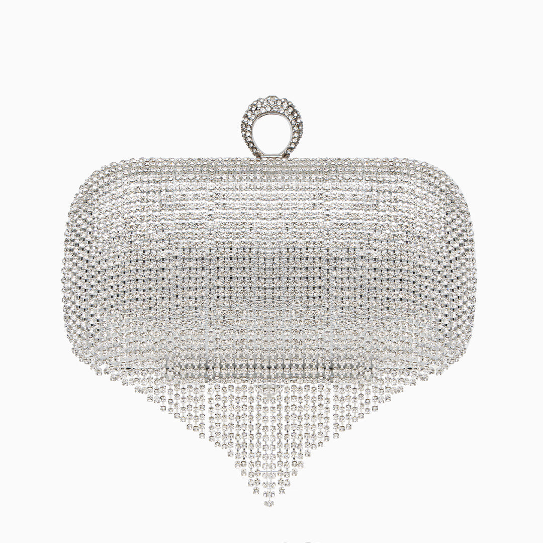 Oval Clutchväska i Glittrande Polyester med Hängande Stenar – Elegant Festväska 19x1,6x14 Kuvertväska Velinoro Default