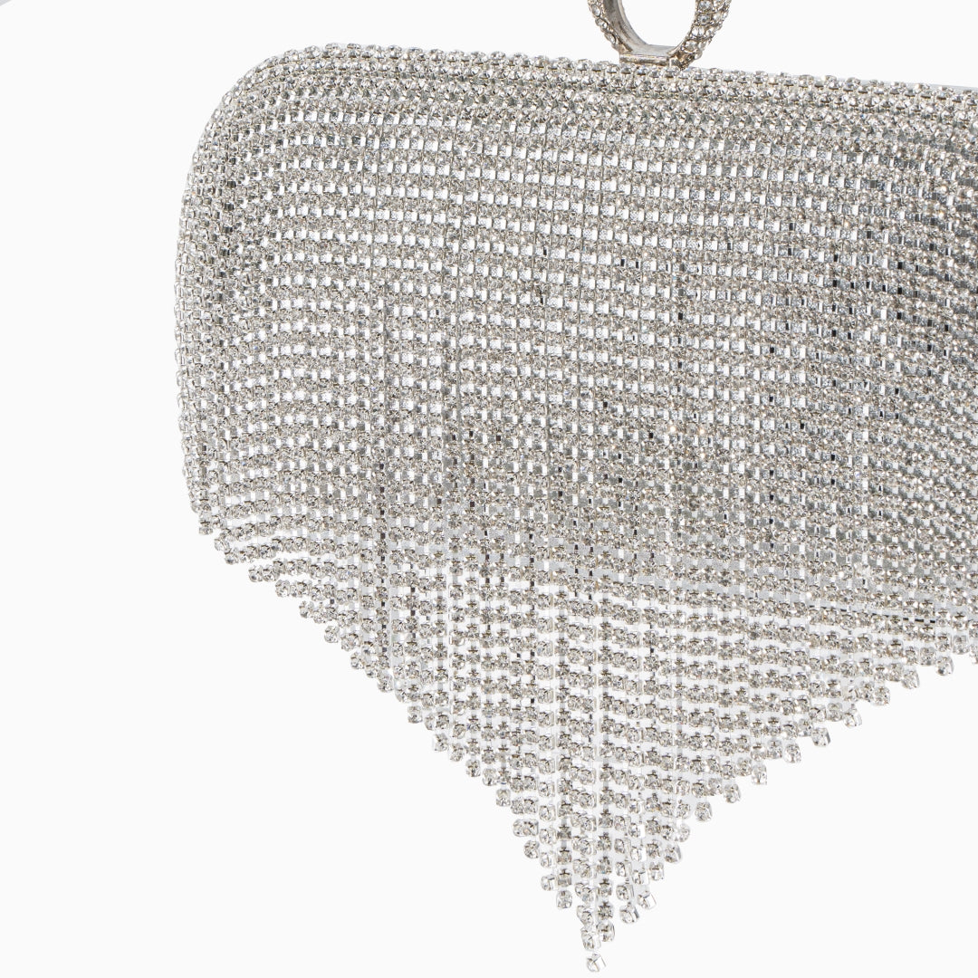 Oval Clutchväska i Glittrande Polyester med Hängande Stenar – Elegant Festväska 19x1,6x14 Kuvertväska Velinoro