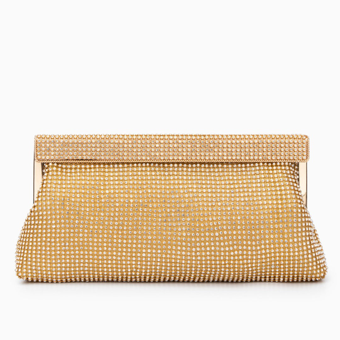 Clutchväska med Diamantdetaljer – Glittrig Aftonväska 26x3,5x14,5 cm Kuvertväska Velinoro Guld