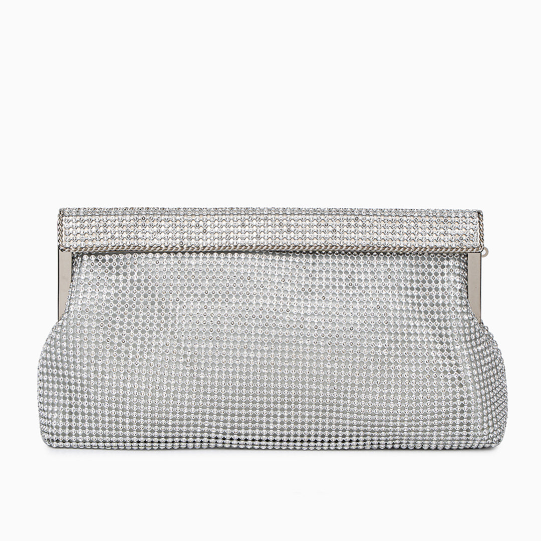 Clutchväska med Diamantdetaljer – Glittrig Aftonväska 26x3,5x14,5 cm Kuvertväska Velinoro Silver