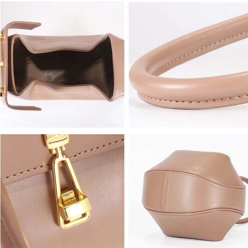 Rund Miniväska i Äkta Läder – Glansig Finish med Handtag, Small & Medium Handväska Ali