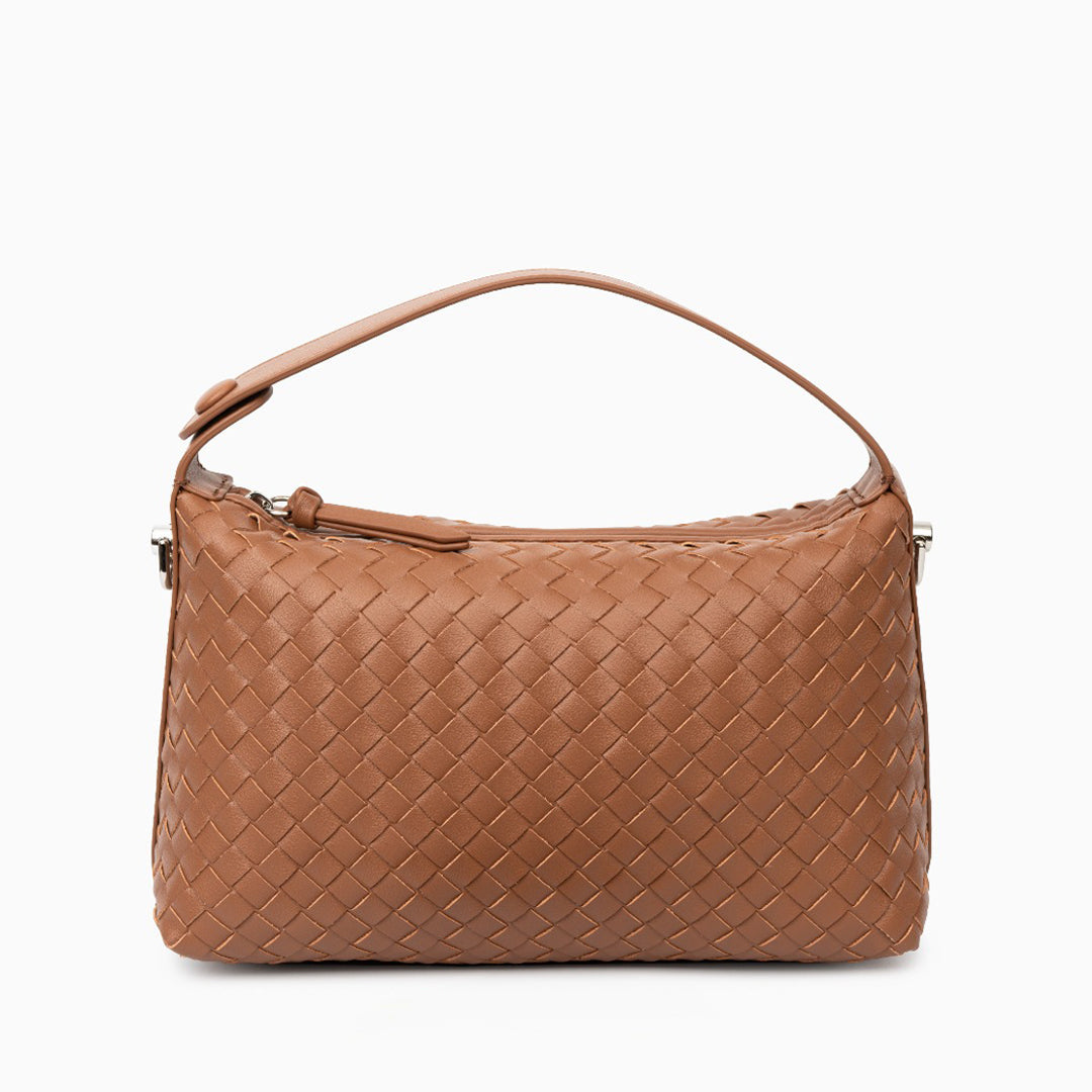 Vävd Handväska i Läder med Sammethandtag – Kompakt & Elegant, 23x11x15 cm Handväskor Velinoro Karamell