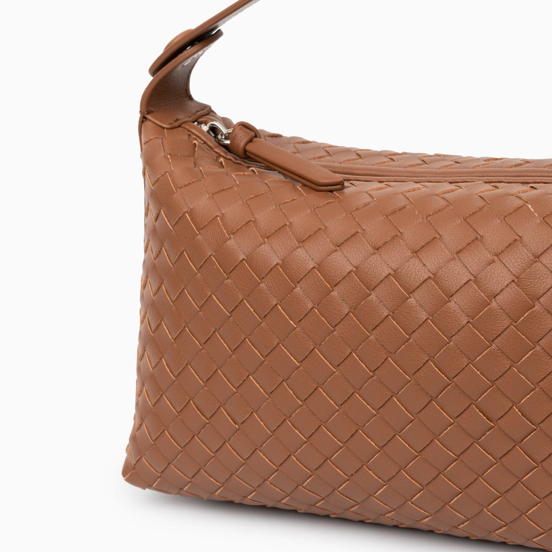 Vävd Handväska i Läder med Sammethandtag – Kompakt & Elegant, 23x11x15 cm Handväskor Velinoro