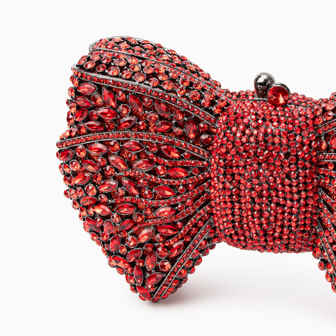Clutchväska i Veganskt Läder med Rosettdesign & Strass – Festväska 18x4,5x13 cm Kuvertväska Velinoro