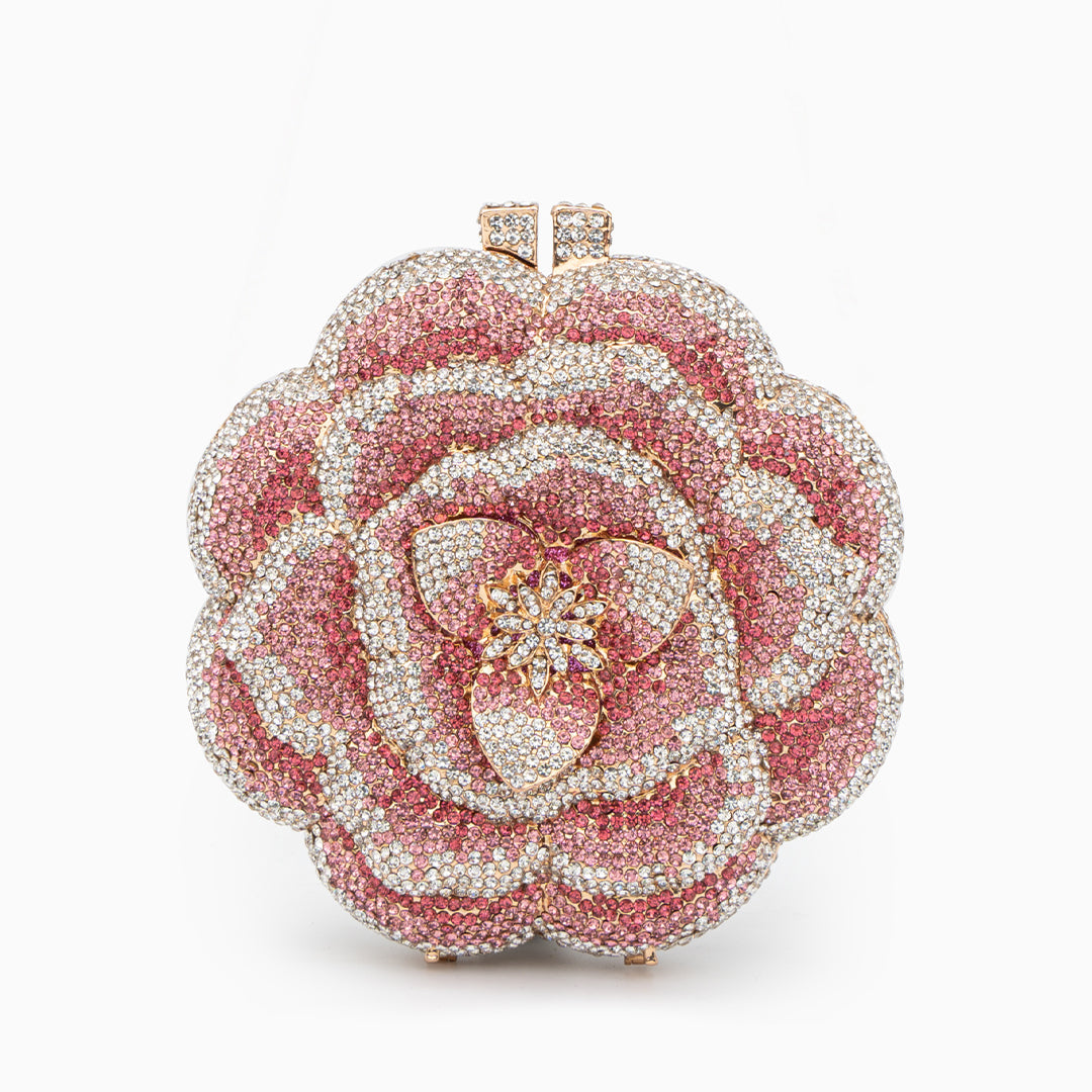 Blommig Clutchväska med Strass – Elegant Aftonväska i Knallrosa 18x6x12 cm Kuvertväska Velinoro Default