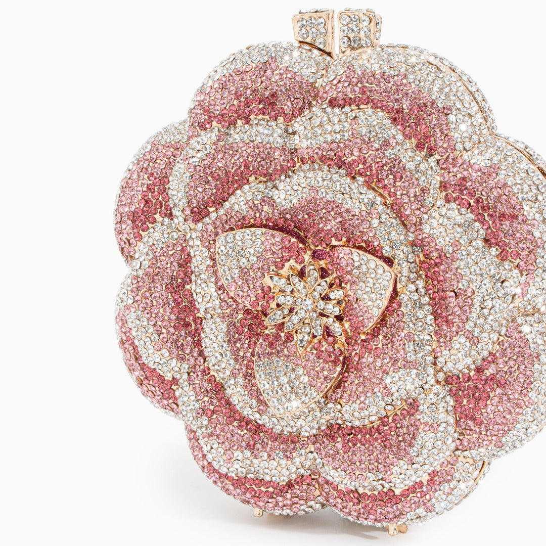 Blommig Clutchväska med Strass – Elegant Aftonväska i Knallrosa 18x6x12 cm Kuvertväska Velinoro