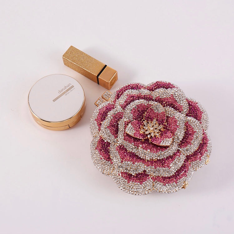 Blommig Clutchväska med Strass – Elegant Aftonväska i Knallrosa 18x6x12 cm Kuvertväska Velinoro
