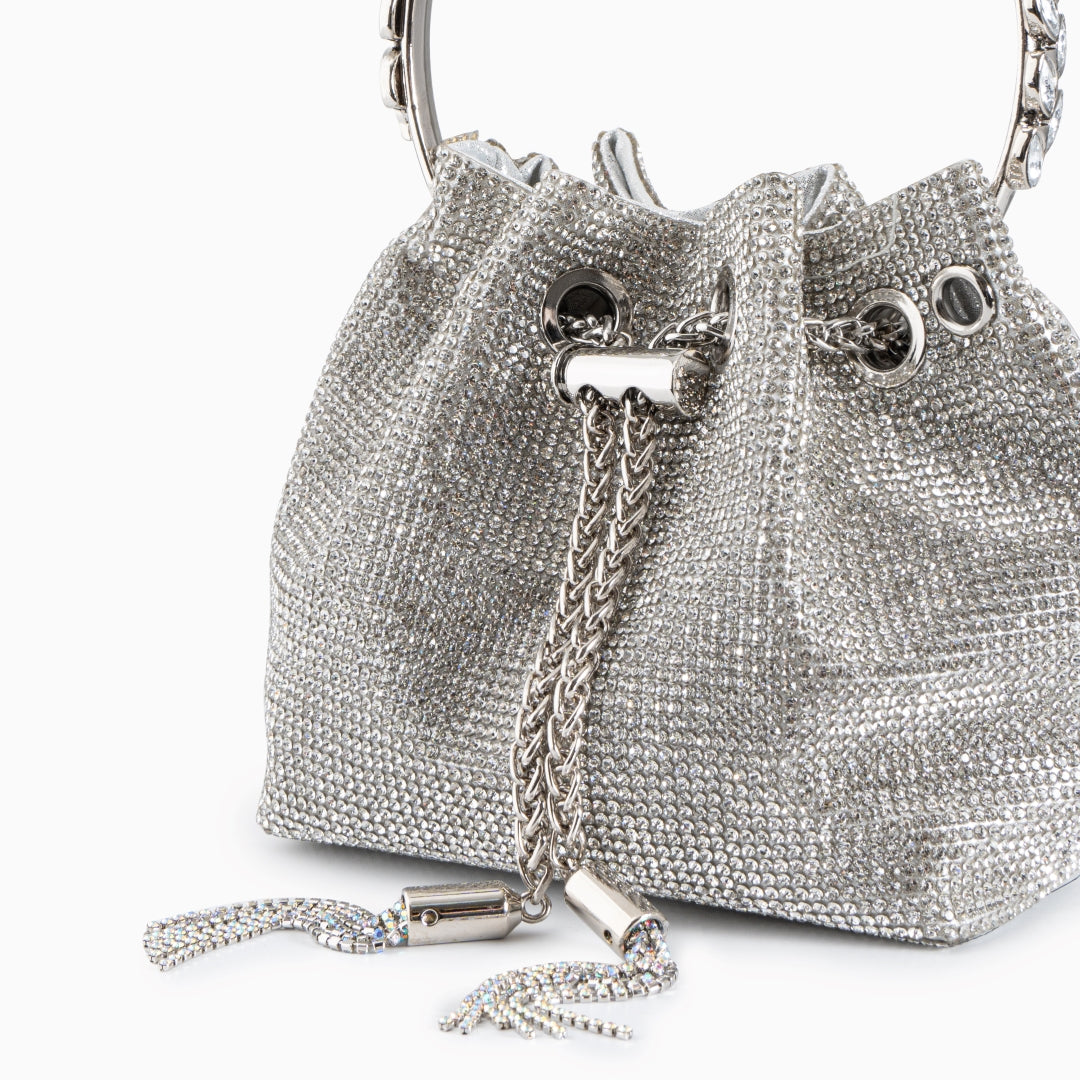 Silverväska i Veganskt PU med Rhinestones – Glittrande & Kompakt, 15x14x10 cm Handväskor Velinoro