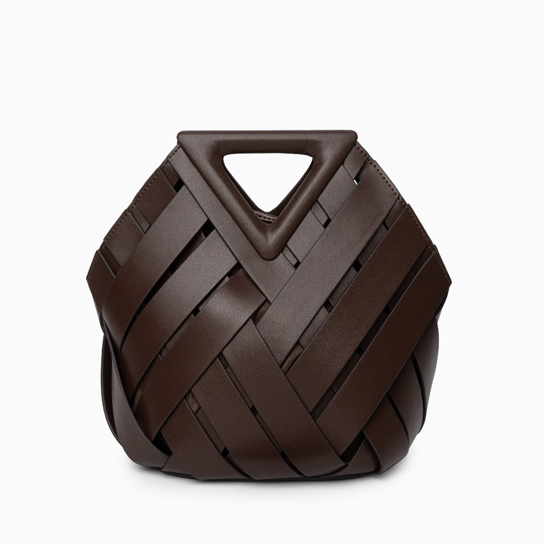 Vävd Handväska i Veganskt Läder – Triangelhandtag & Modern Design, 28x18x24 cm Handväskor Velinoro Mörkbrun