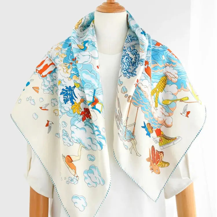Sidenscarf “Cloud Dream” i Beige Twillsiden – 90×90 | Velinoro Scarves Ali