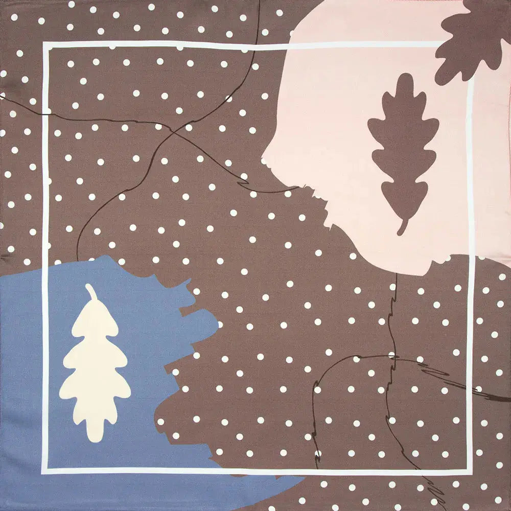Sidenhalsduk i 100 % Silke – Kvadratisk Bandana 53×53 | Velinoro Scarves Ali 12 Leaf and dot 53cm x 53cm