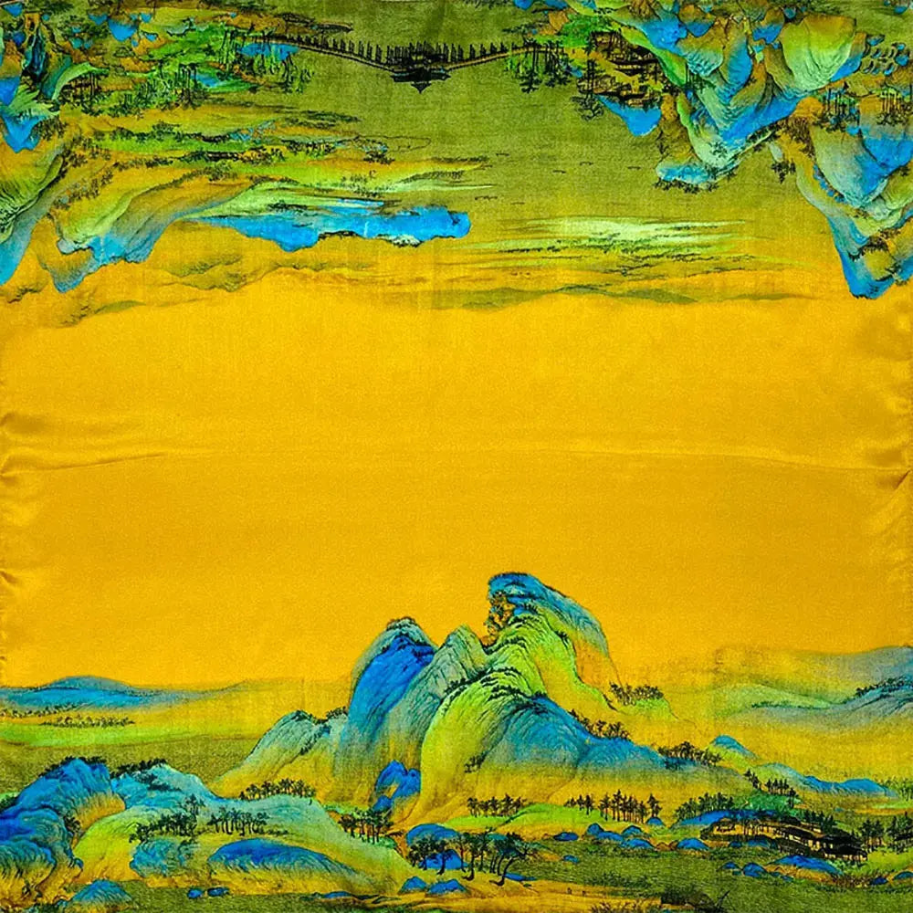 Sidenhalsduk i 100 % Silke – Kvadratisk Bandana 53×53 | Velinoro Scarves Ali 3 Mountains 53cm x 53cm