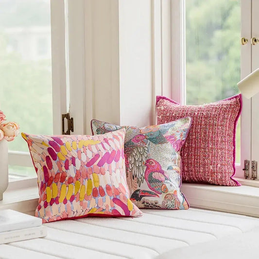 Rosa Jacquard Kuddfodral – Vävd Design 30×50 / 45×45 cm | Velinoro Velinoro
