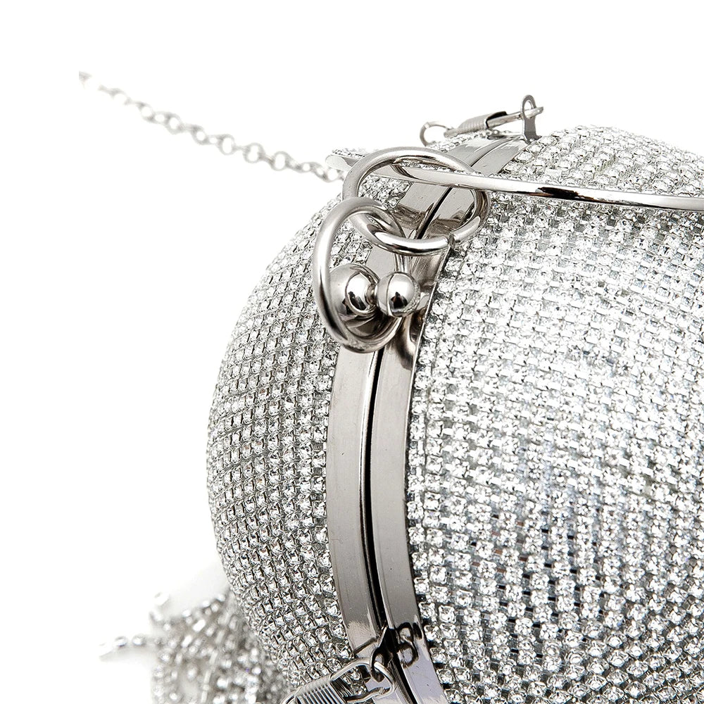 Kvällsväska – Silver med Strass och Fransar – 13x13x10 cm Handväska Ali