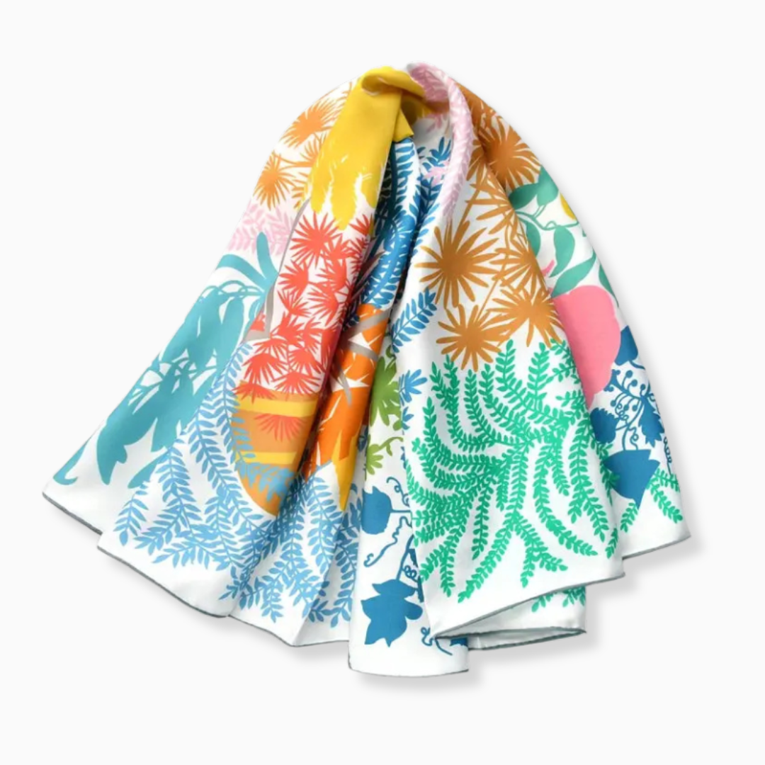 Sidenscarf med Tropiskt Mönster – Twillsiden 90×90 | Velinoro Scarves Ali