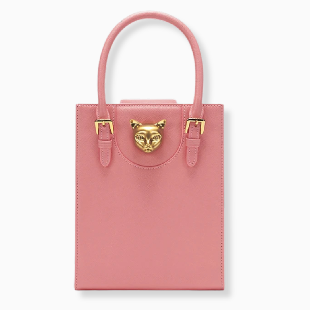 Mini Tote i Top Grain-läder – Guldfärgat Kattspänne & Justerbar Rem, 17,5x6,5x21,5 cm Handväskor Ali