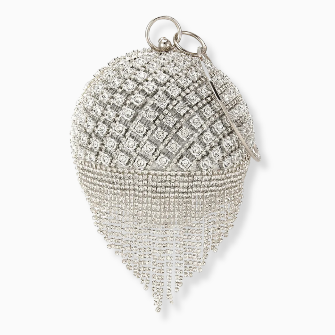 Kvällsväska – Silver med Strass och Fransar – 13x13x10 cm Handväska Ali Silver B