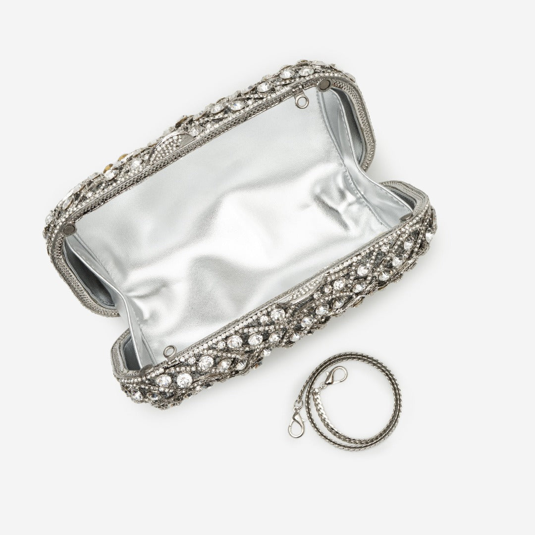 Glittrig Clutchväska med Rhinestones & Mönster – Lyxig Aftonväska 19x6x10 cm Kuvertväska Velinoro