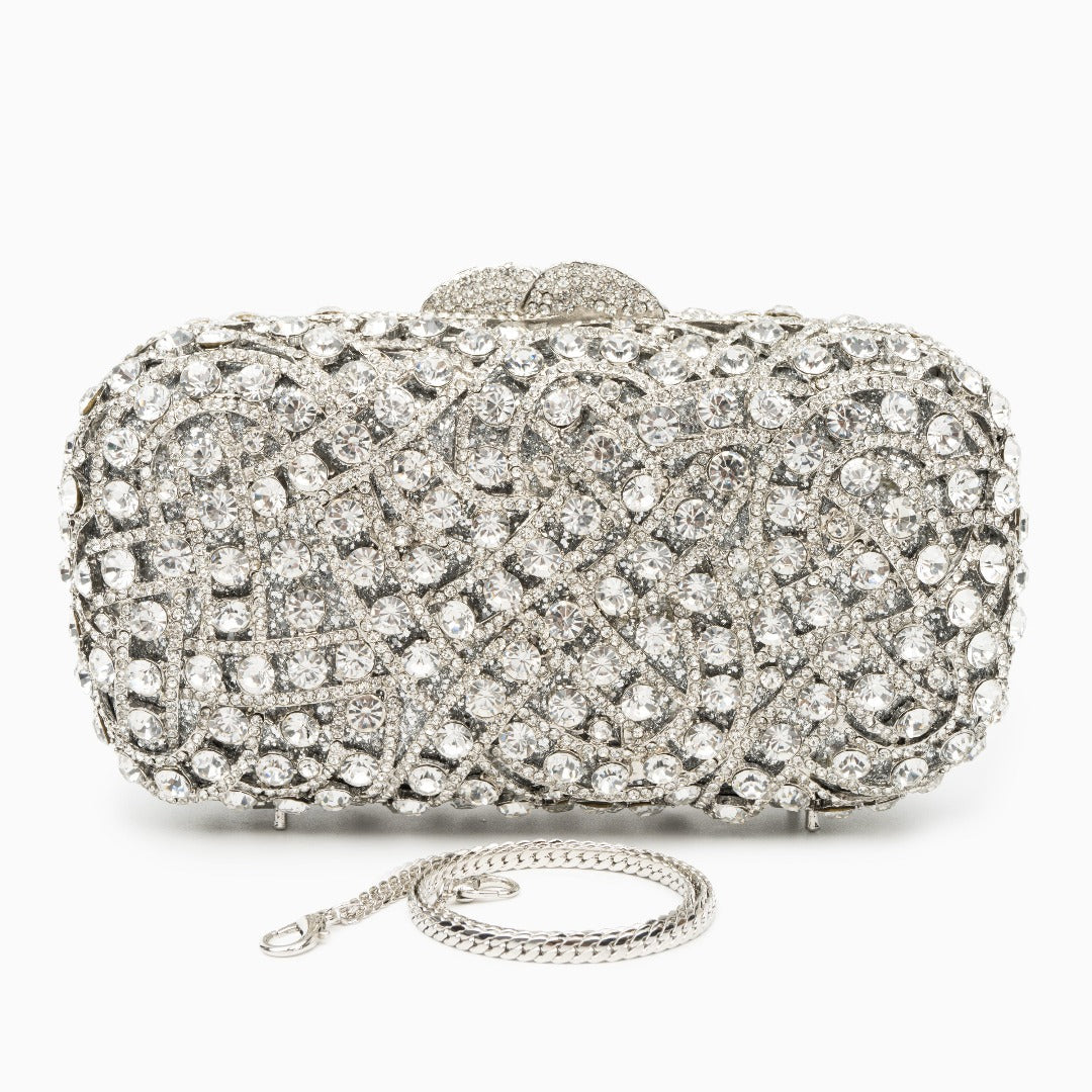 Glittrig Clutchväska med Rhinestones & Mönster – Lyxig Aftonväska 19x6x10 cm Kuvertväska Velinoro